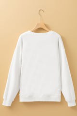 Beige MERRY Christmas Heat Transfer Printing Drop Shoulder Pullover Sweatshirt
