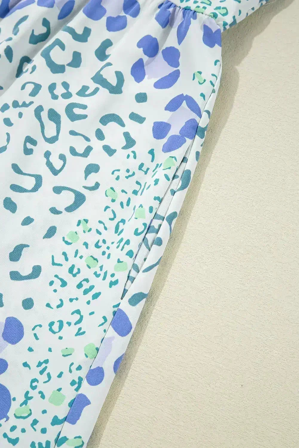 Sky Blue Leopard Bow Front Puff Sleeve Mini Dress - Femstylo