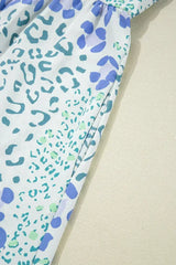 Sky Blue Leopard Bow Front Puff Sleeve Mini Dress - Femstylo