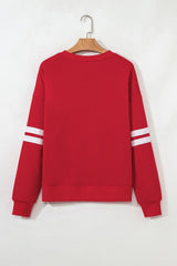 Fiery Red Striped Sleeve Loose Fit Sweatshirt - Femstylo