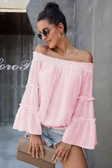 Pink Swiss Dot Off The Shoulder Top | Femstylo - Femstylo