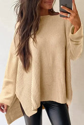 Apricot Plain Side Slits Oversized Sweater - Femstylo