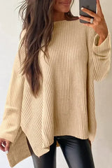 Apricot Plain Side Slits Oversized Sweater - Femstylo
