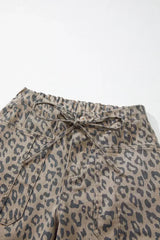 Blue Leopard Print Drawstring Waist Pocketed Wide Leg Jeans - Femstylo