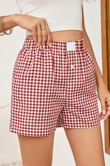 Blue Vintage Gingham Print High Waisted Loose Shorts - Femstylo