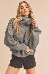 Aemi + Co Exposed Seam Half Zip Sweatshirt with Pockets - Femstylo