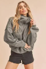 Aemi + Co Exposed Seam Half Zip Sweatshirt with Pockets - Femstylo