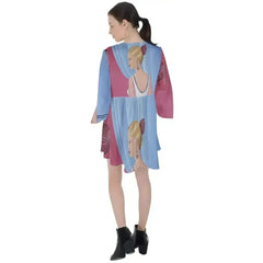 Palm Beach Perfume V-Neck Flare Sleeve Mini Dress - Femstylo
