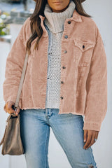 Pink Corduroy Button Jacket | Women's Structured Outerwear - Femstylo