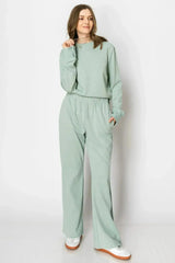 LONG SLEEVE FRENCH TERRY CASUAL COZY FALL LOUNGE SET CREW NECK WIDE - Femstylo