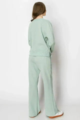 LONG SLEEVE FRENCH TERRY CASUAL COZY FALL LOUNGE SET CREW NECK WIDE - Femstylo