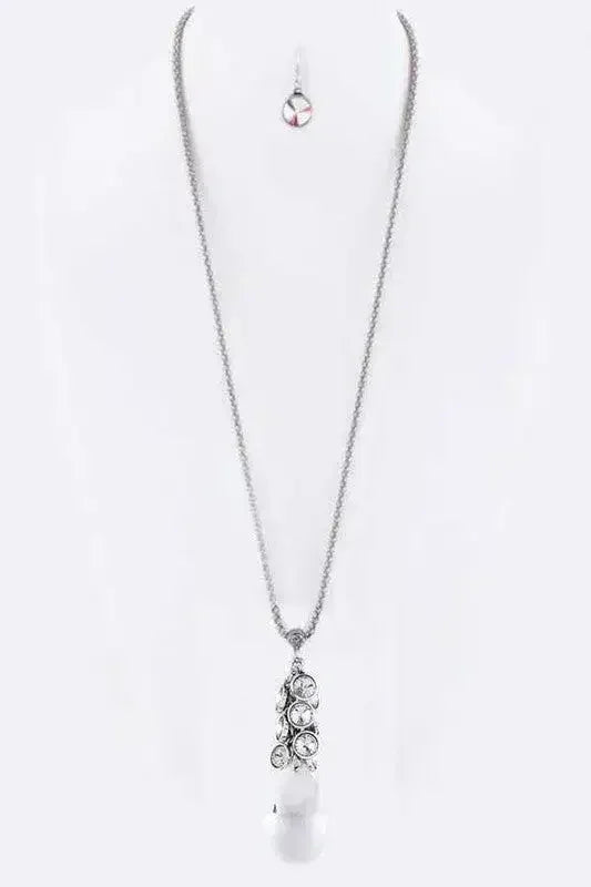 Fringe Crystals & Teardrop Pendant Necklace Set - Femstylo
