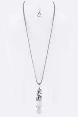 Fringe Crystals & Teardrop Pendant Necklace Set - Femstylo