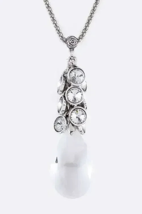 Fringe Crystals & Teardrop Pendant Necklace Set - Femstylo