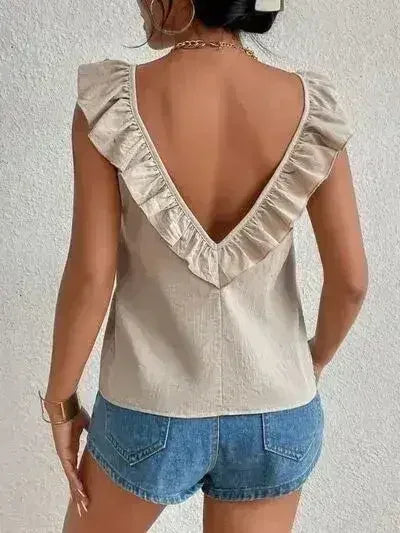 Backless Ruffled Scoop Neck Tank - Femstylo