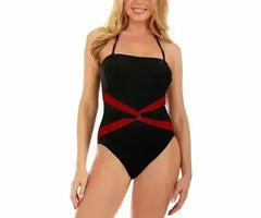 InstantFigure Contrast Twist Front One Piece Swimsuit 13559P - Femstylo