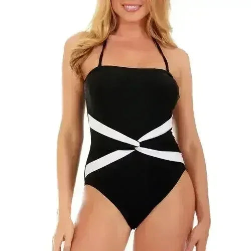 InstantFigure Contrast Twist Front One Piece Swimsuit 13559P - Femstylo