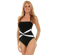InstantFigure Contrast Twist Front One Piece Swimsuit 13559P - Femstylo
