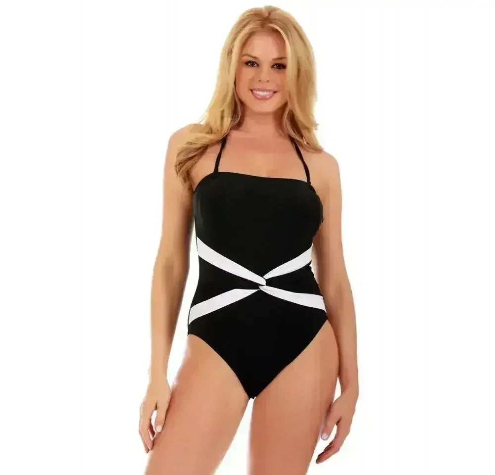 InstantFigure Contrast Twist Front One Piece Swimsuit 13559P - Femstylo