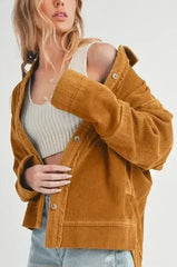 Aemi + Co Side Slit Exposed Seam Button Up Corduroy Jacket - Femstylo
