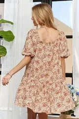 ADORA Floral Square Neck Puff Sleeve Dress - Femstylo