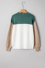 Green Colorblock Ribbed Knit Baggy Sweater