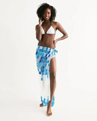 Sheer Mosaic Square White and Blue Swimsuit Cover Up - Femstylo