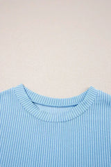 Pink Corded Colorblock Pocket Crew Neck T Shirt - Femstylo