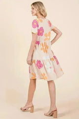 Floral Tiered Summer Dress - Round Neck Short Sleeve | BOMBOM - Femstylo