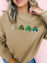 Embroidered Clover Pattern Round Neck Sweatshirt - Femstylo