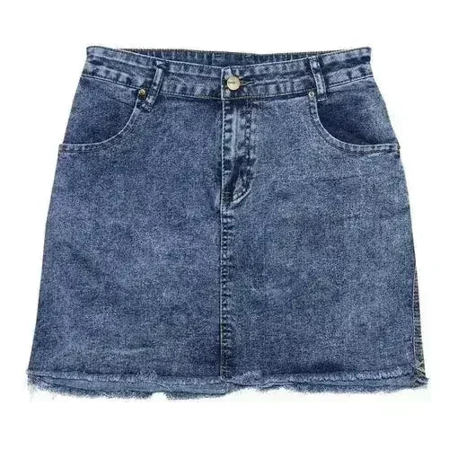 Women's High Stretch A-Line Mini Skirt in Washed Denim - Femstylo