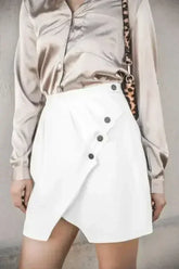 White Button Front Layered Asymmetrical Mini Skirt - Femstylo