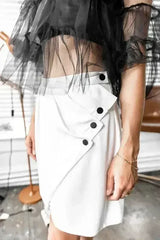 White Button Front Layered Asymmetrical Mini Skirt - Femstylo