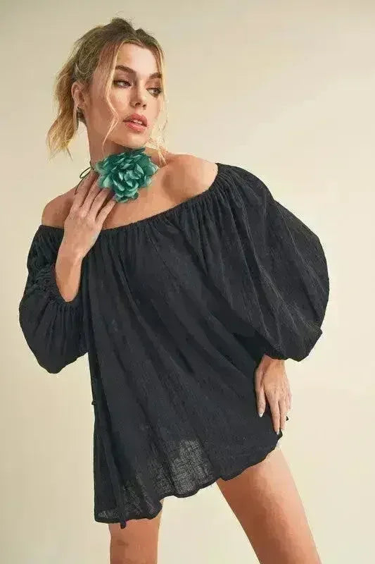 Aemi + Co Off-Shoulder Balloon Sleeve Blouse - Femstylo