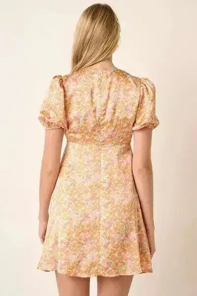 Mittoshop Printed V-Neck Puff Sleeve Mini Dress - Femstylo