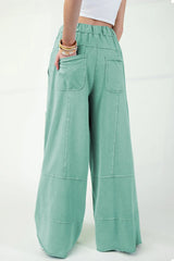 Black Mineral Wash Exposed Seam Wide Leg Cargo Pants
