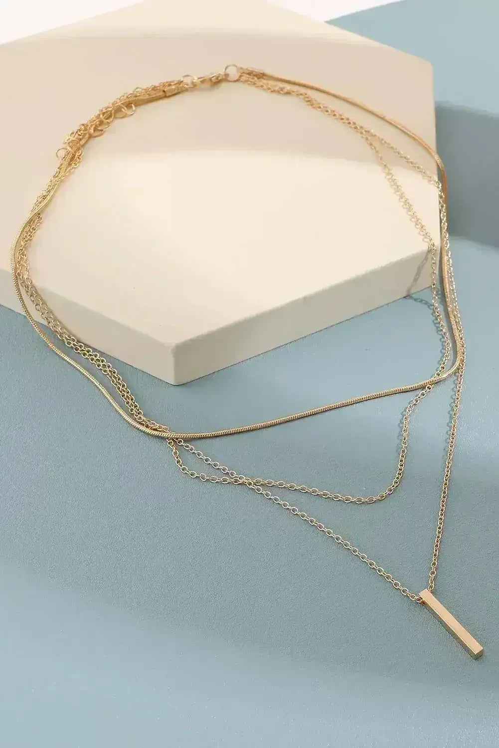 Gold Bar Pendant Layered Adjustable Chain Necklace - Femstylo