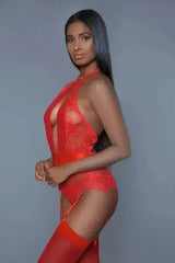 Ophelia Satin Bodysuit – Detachable Suspenders & Plunge Neckline - Femstylo