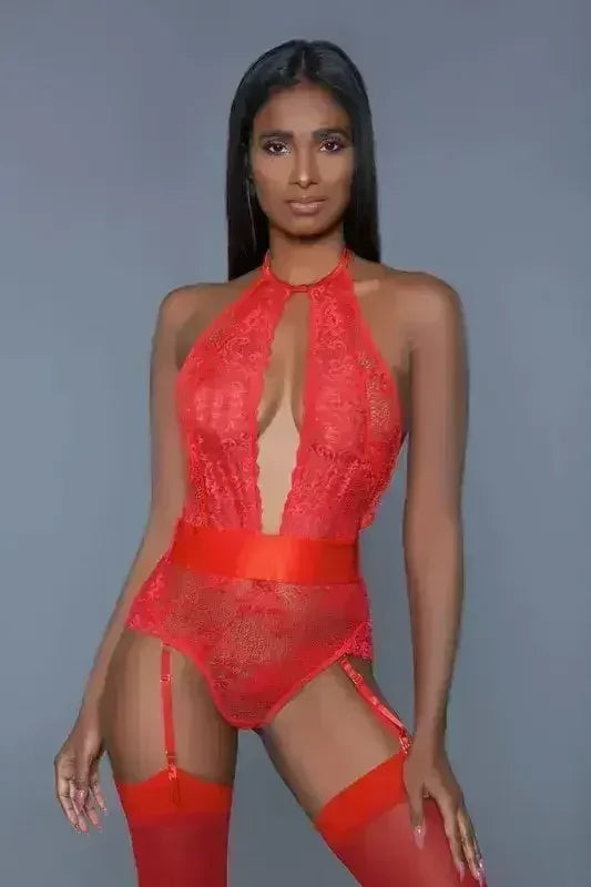Ophelia Satin Bodysuit – Detachable Suspenders & Plunge Neckline - Femstylo