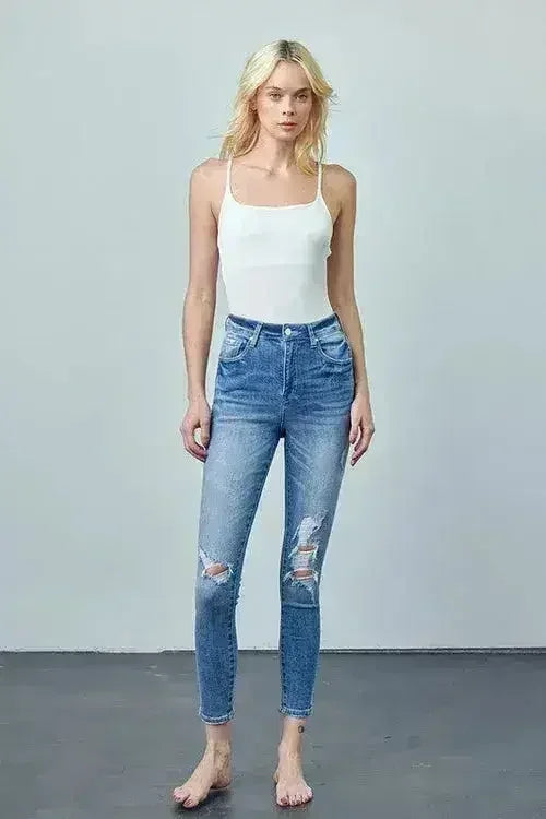HIGH RISE ANKLE SKINNY JEANS - Femstylo