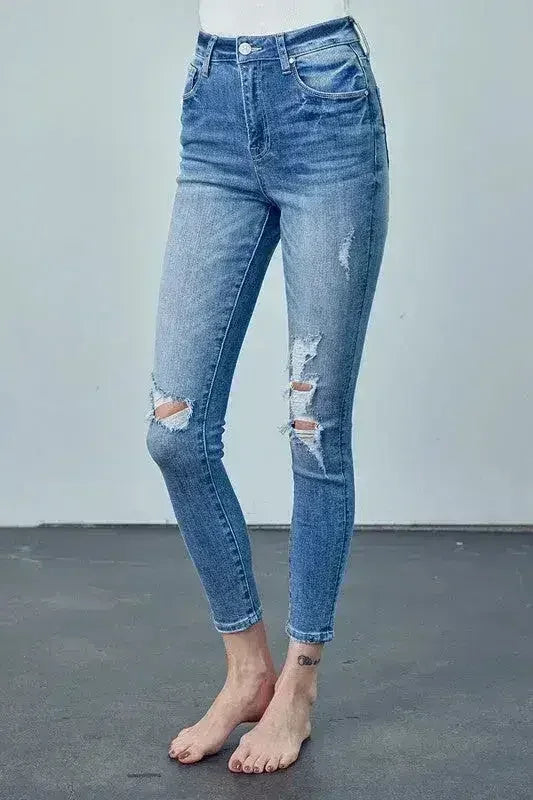 HIGH RISE ANKLE SKINNY JEANS - Femstylo