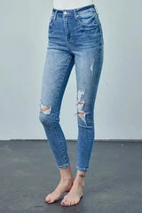 HIGH RISE ANKLE SKINNY JEANS - Femstylo