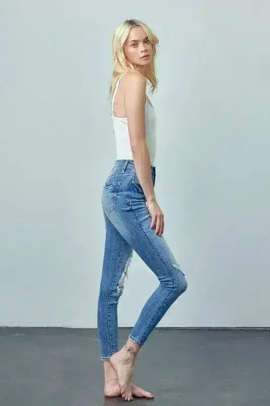 HIGH RISE ANKLE SKINNY JEANS - Femstylo