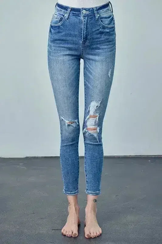HIGH RISE ANKLE SKINNY JEANS - Femstylo
