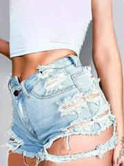 Distressed Raw Hem Denim Shorts with Pockets - Femstylo