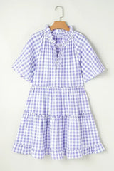 Lavendula Plaid Frill Tiered Mini Dress - Femstylo