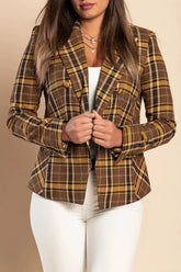 Brown Plaid Chiarana Blazer - Mustard Accents | Italian Made - Femstylo