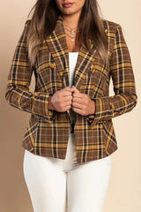 Brown Plaid Chiarana Blazer - Mustard Accents | Italian Made - Femstylo