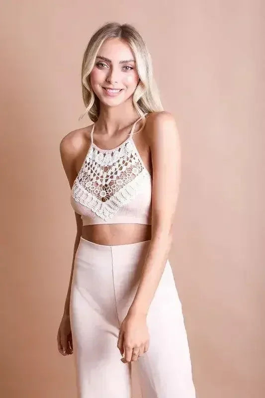 Crochet Lace High Neck Bralette - Femstylo