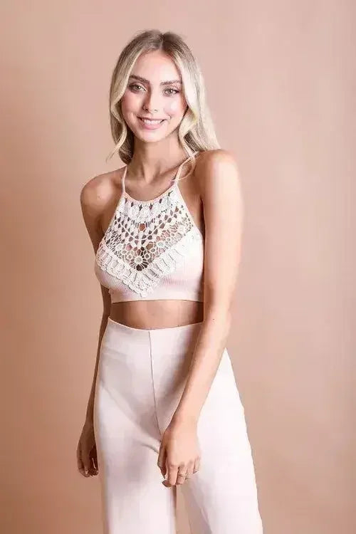 Crochet Lace High Neck Bralette - Femstylo